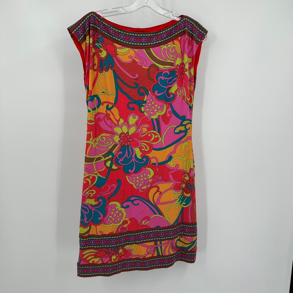 Trina Turk Womens Psychedelic Floral Mod Dress Size 4 Boho Groovy Colorful Bold
